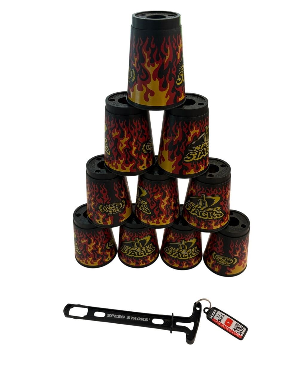 Speed Stacks Set Of 10 Flame Themed Stacking Cups With Holder Great Condition